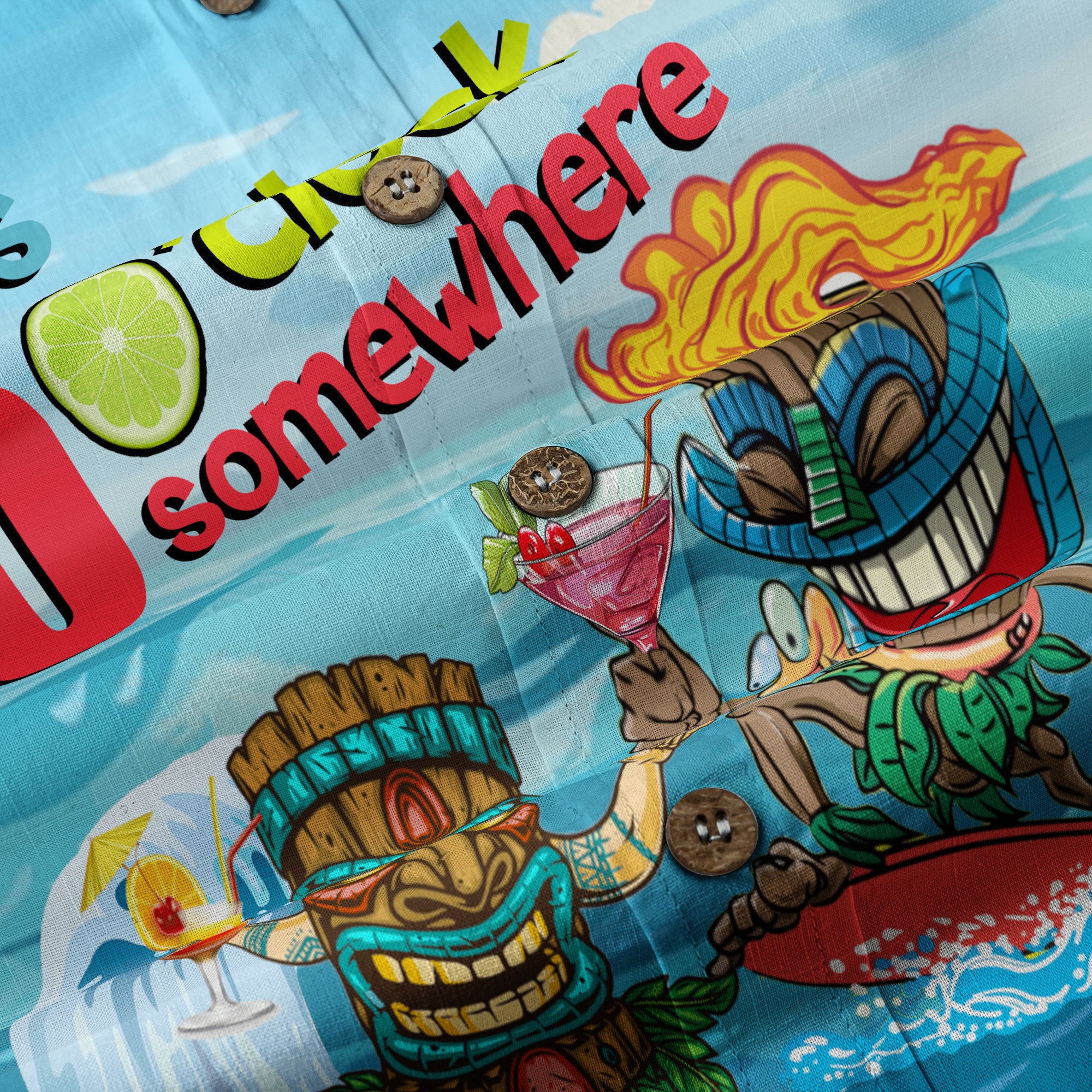 It's 5 O'clock Somewhere Tiki Hawaii Shirt, 3D Tiki Surfing Summer Vibes Hawaii Shirt