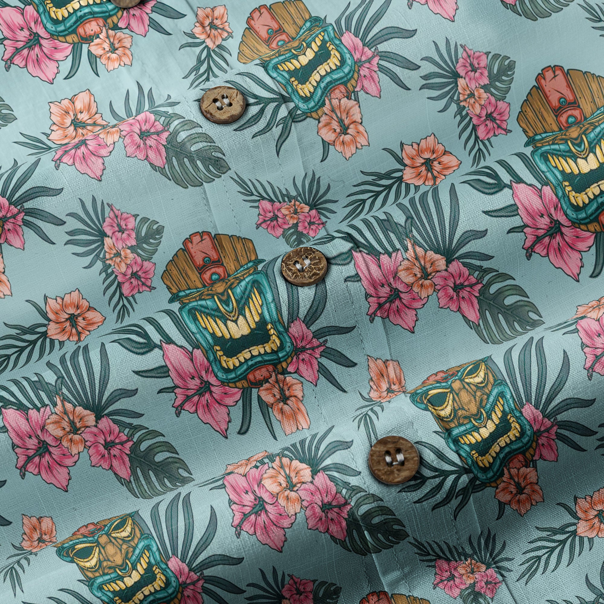 Polynesian Tiki Mask And Hibiscus Flowers Hawaiian Shirt