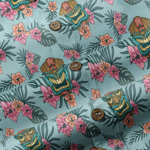 Polynesian Tiki Mask And Hibiscus Flowers Hawaiian Shirt