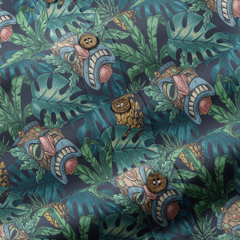 Polynesian Tiki Mask And Hibiscus Flowers Hawaiian Shirt