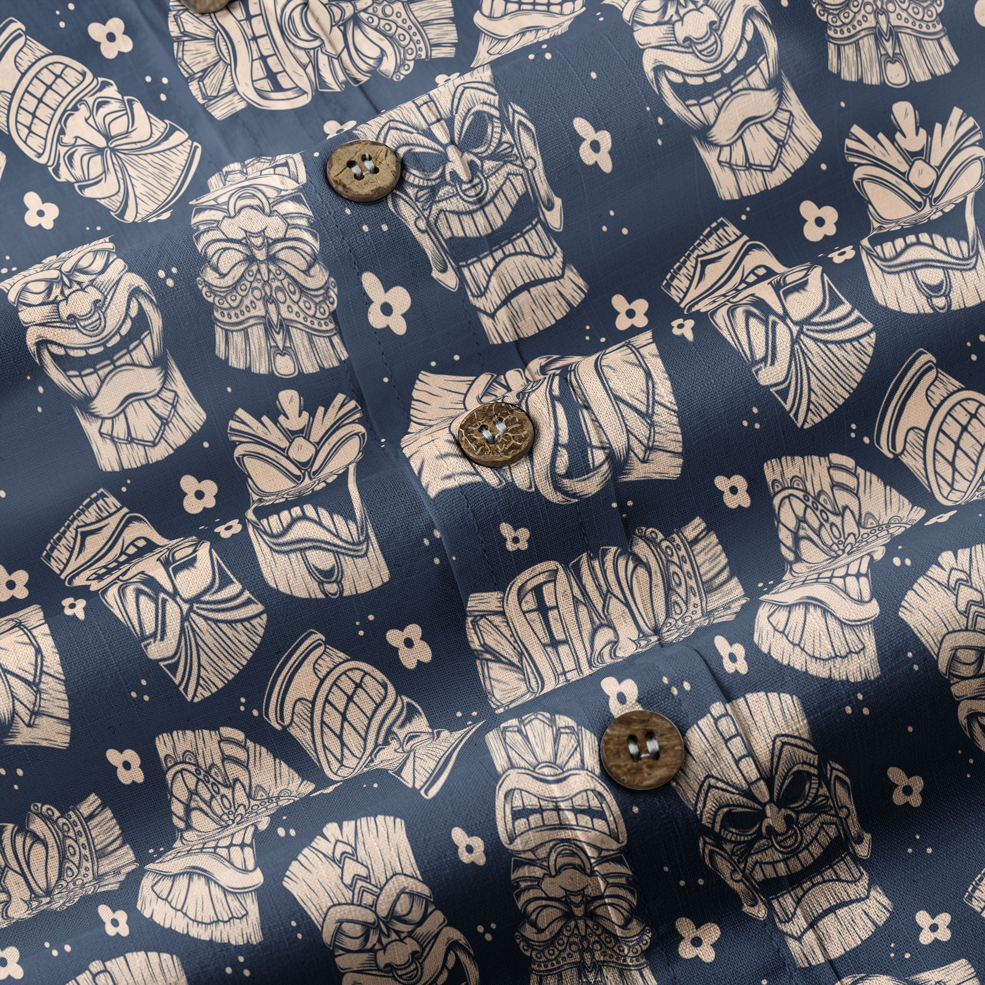Tribal Tiki Hawaiian Shirt, Tiki Flowers Aloha Hawaii Shirt