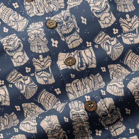 Tribal Tiki Hawaiian Shirt, Tiki Flowers Aloha Hawaii Shirt