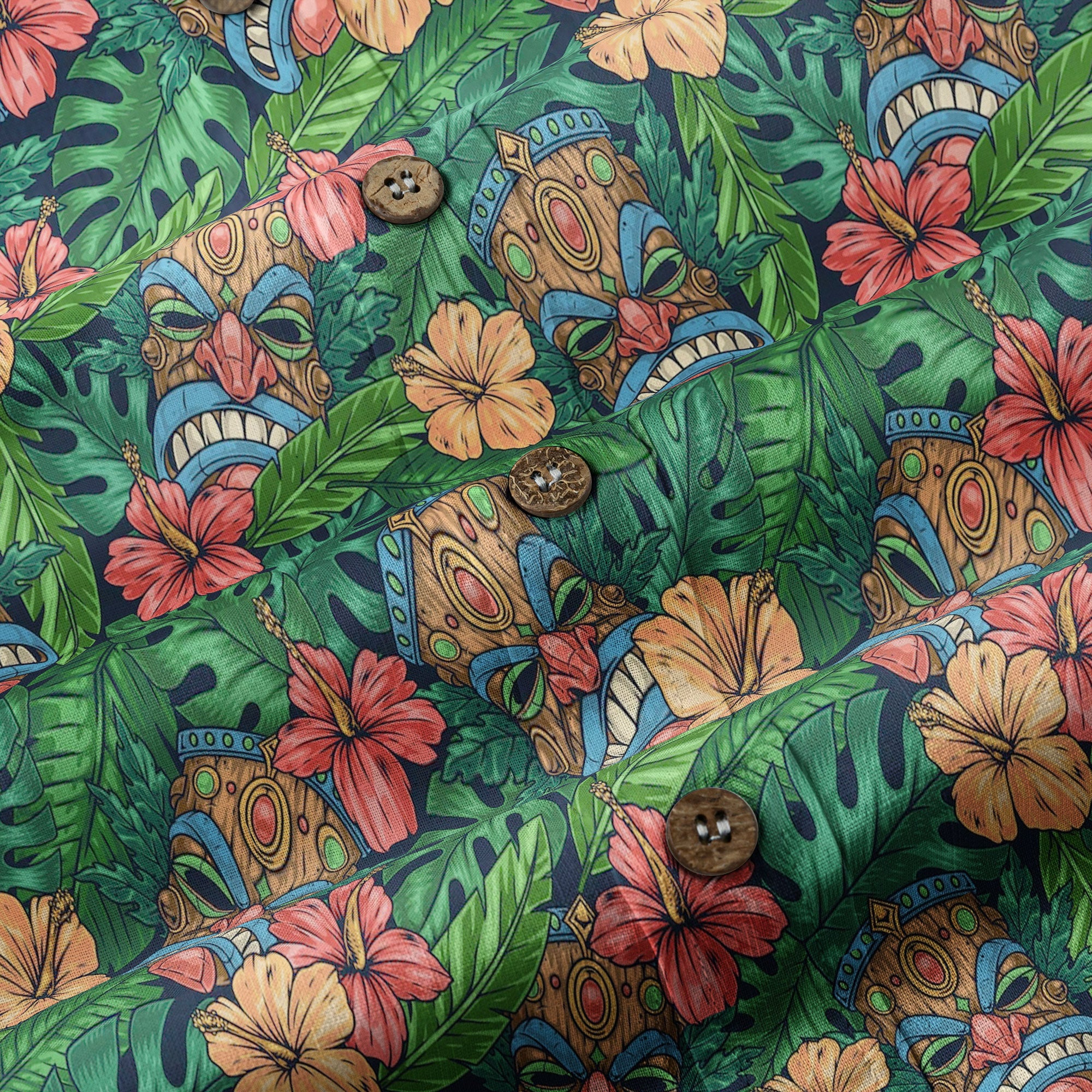 Tribal Tiki Hawaiian Shirt, Tiki Hibuscus Flowers Aloha Hawaii Shirt