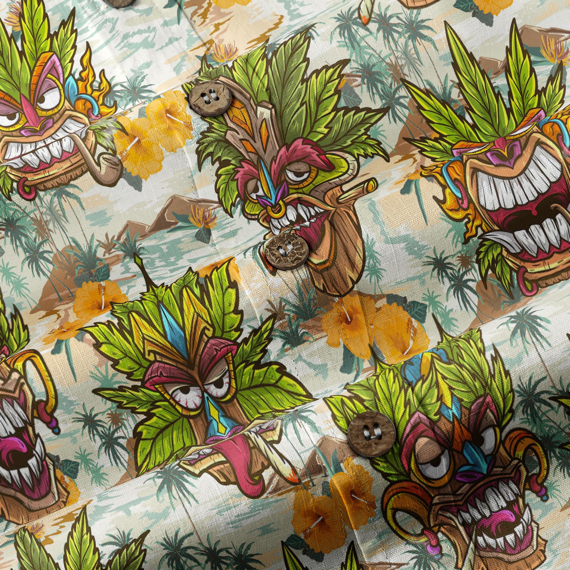 Tiki Mask Cannabis Smoking Hawaii Shirt, Hibiscus Flowers Smoking Tiki Hawaii Shirt