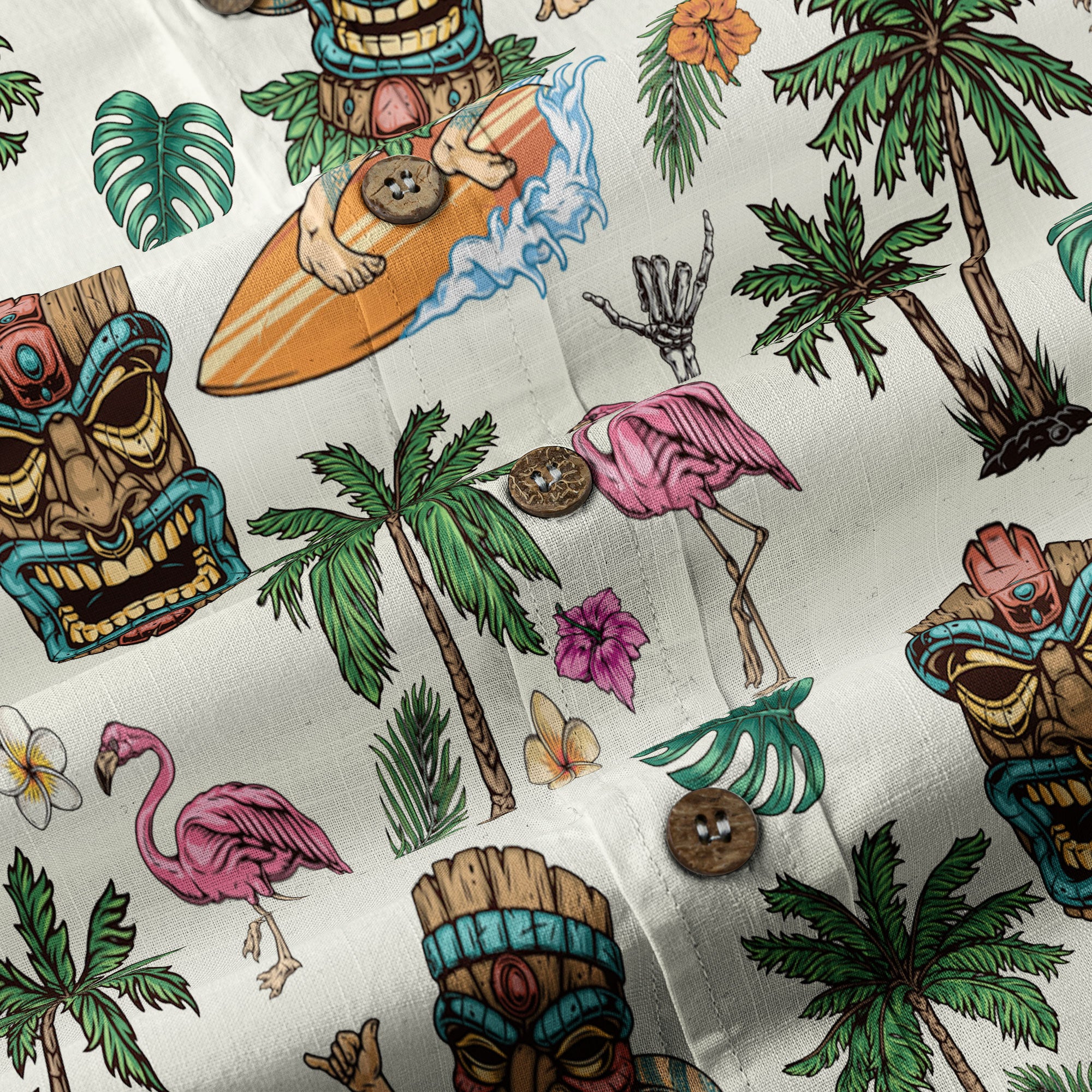 Tiki Mask Hawaii Shirt, Aloha Flowers Surfing Tiki Hawaii Shirt