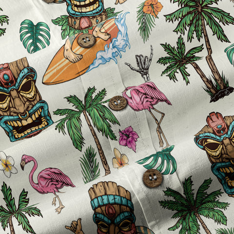 Tiki Mask Hawaii Shirt, Aloha Flowers Surfing Tiki Hawaii Shirt