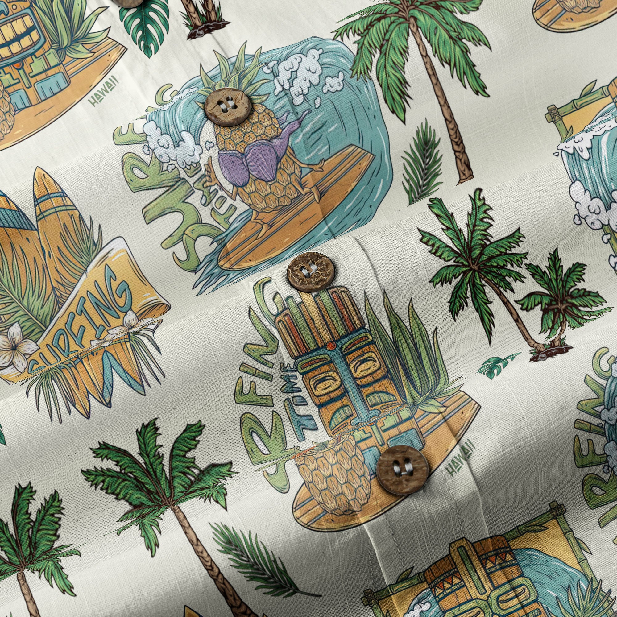 Tiki Mask Hawaii Shirt, Aloha Flowers Surfing Tiki Hawaii Shirt