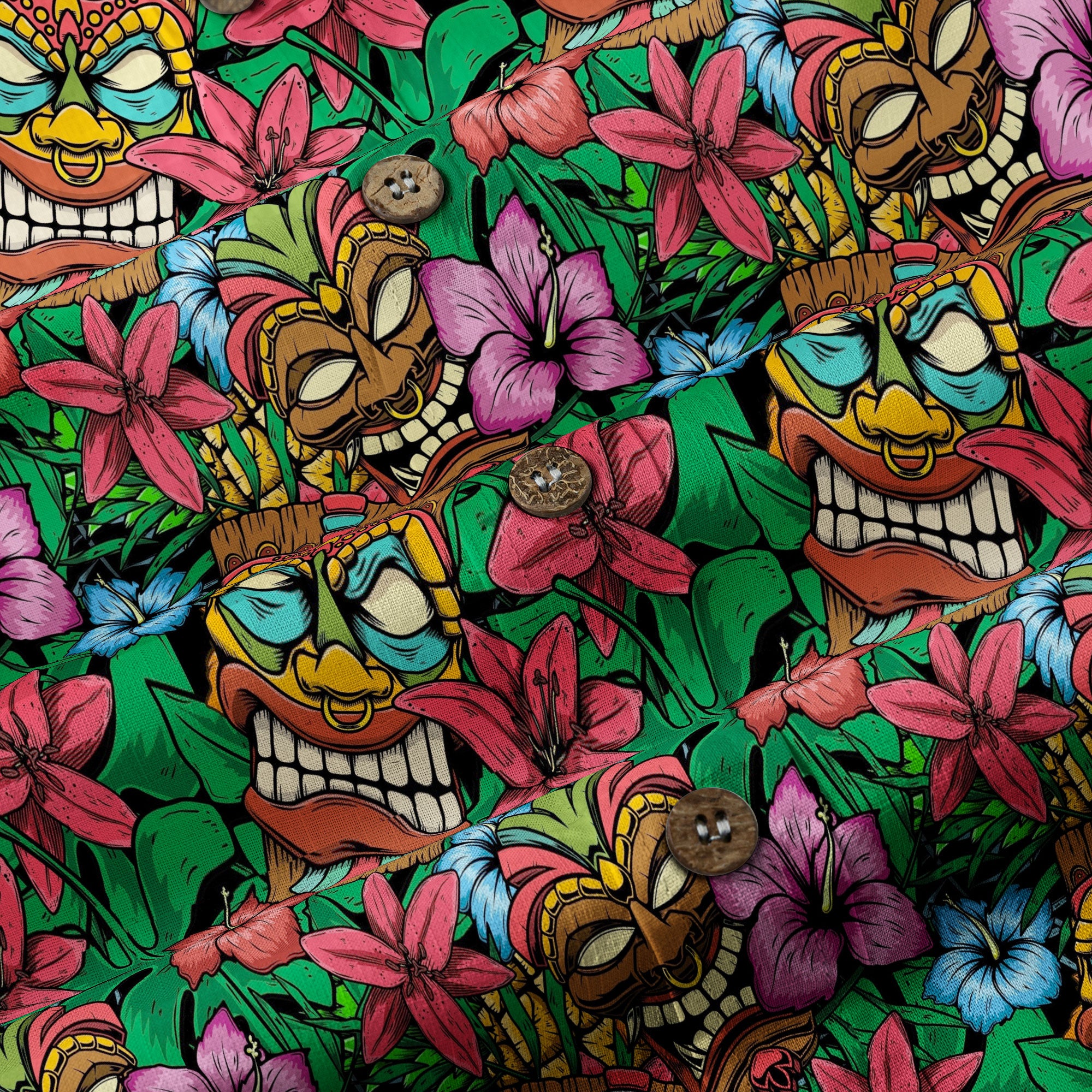 Tiki Hibiscus Flowers Hawaii Shirt