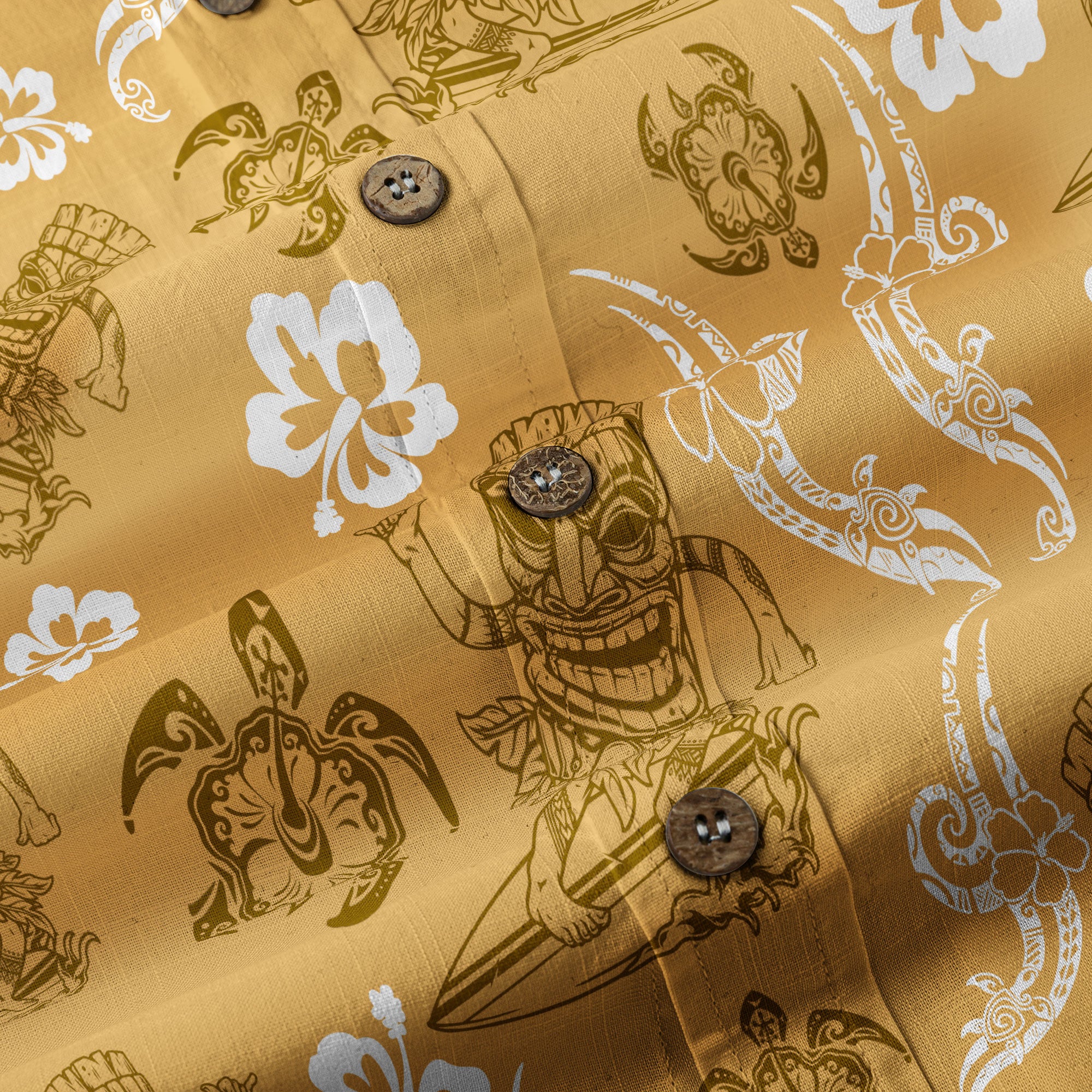 Tribal Tiki Mask Hawaii Shirt, Polynesian Hibiscus Flowers Shirt