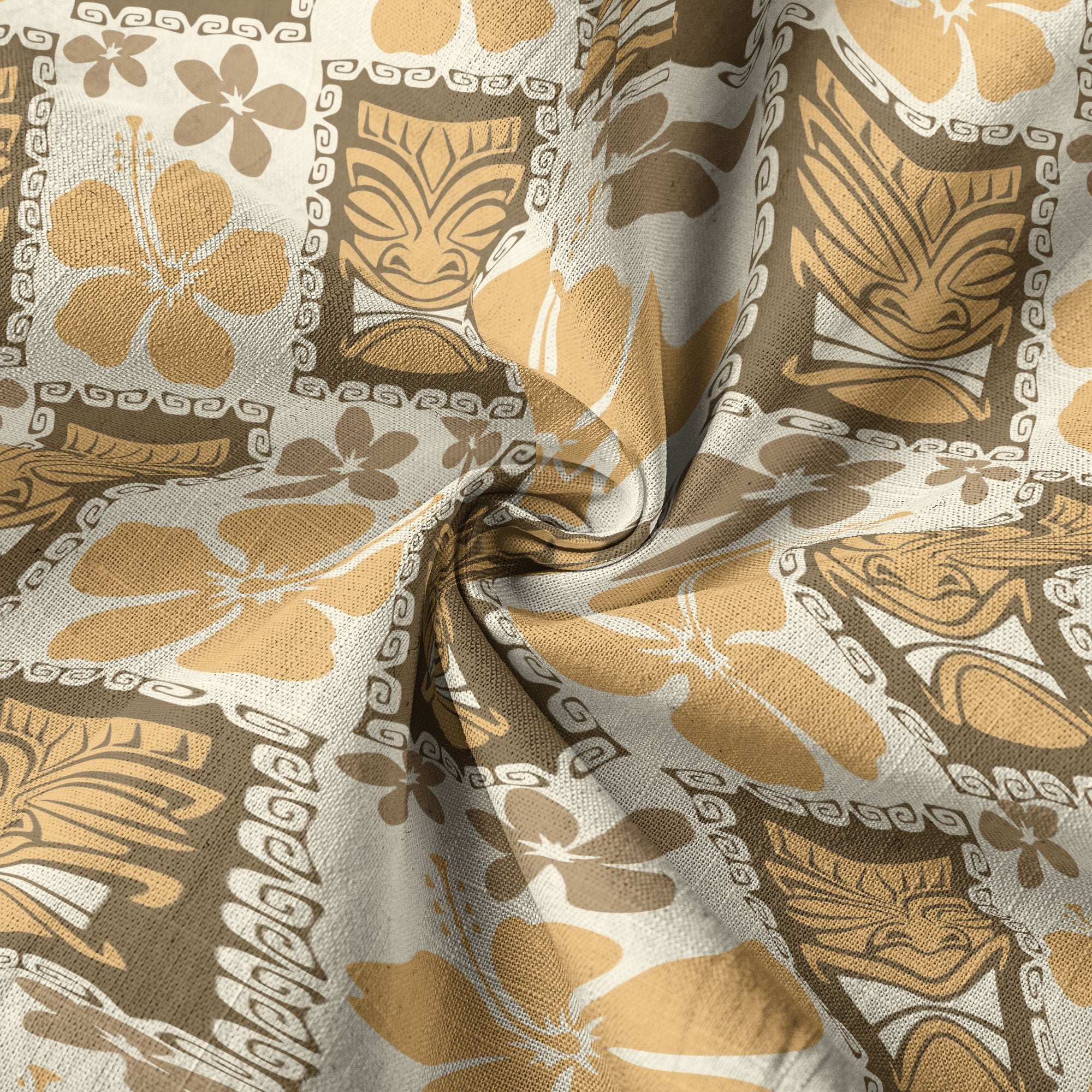 Tiki Mask Pattern Hawaiian Shirt, Tribal Tiki Hibiscus Pattern Hawaiian Shirt