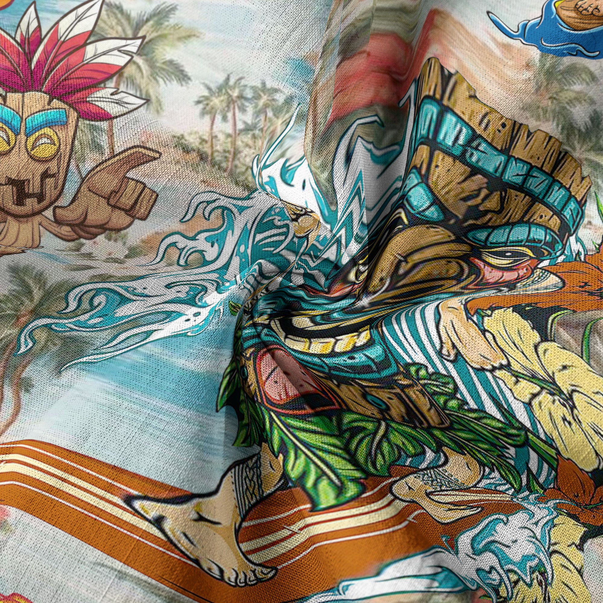 Surfing Tiki Mask Hawaii Shirt, Tiki Aloha Tiki Mask Pattern Hawaiian Shirt