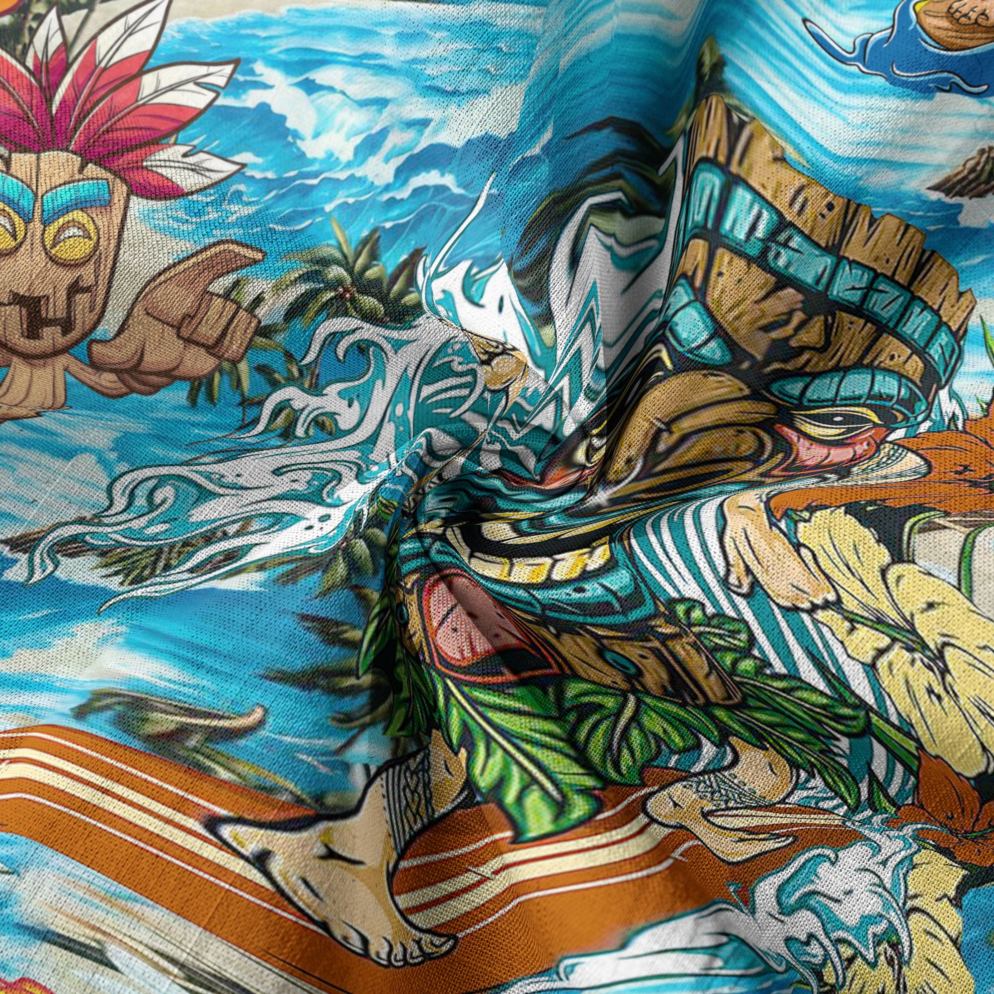 Surfing Tiki Mask Hawaii Shirt, Tiki Aloha Pattern Hawaiian Shirt