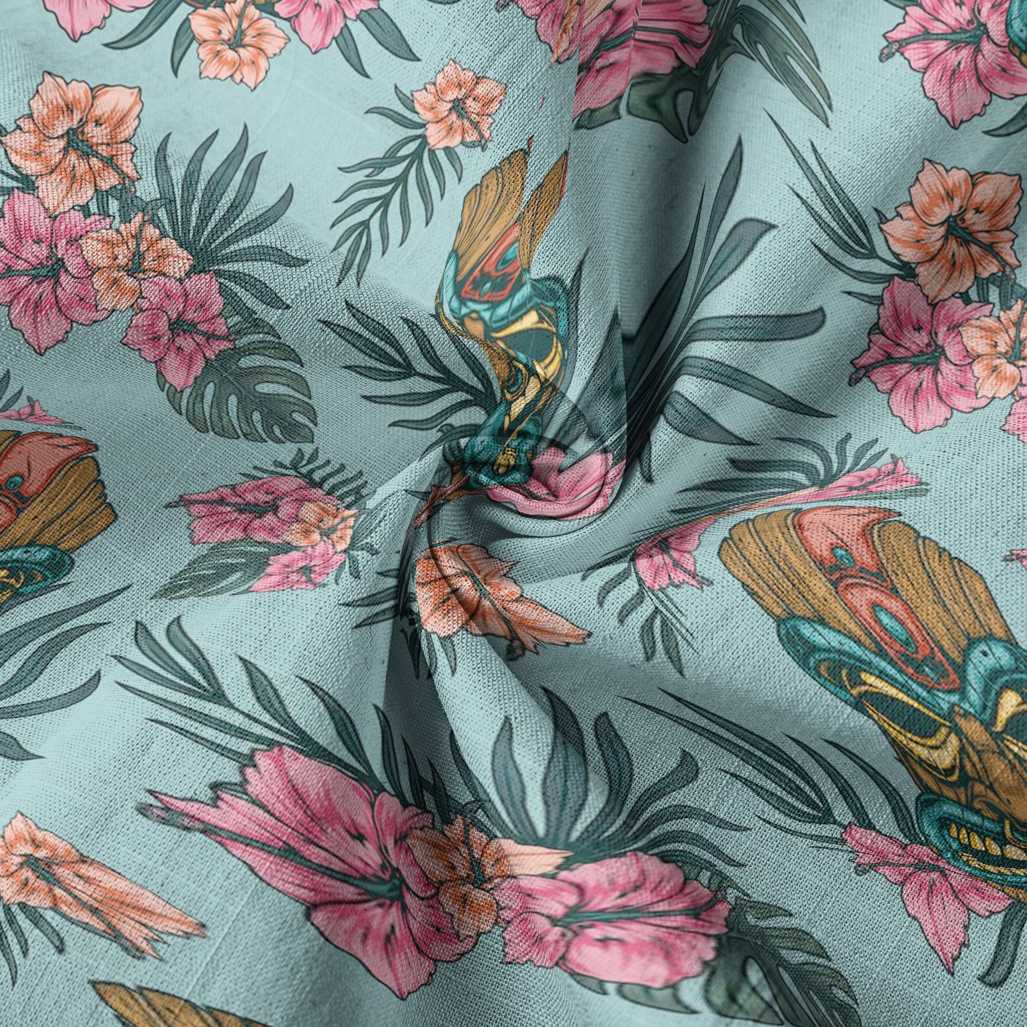 Polynesian Tiki Mask And Hibiscus Flowers Hawaiian Shirt