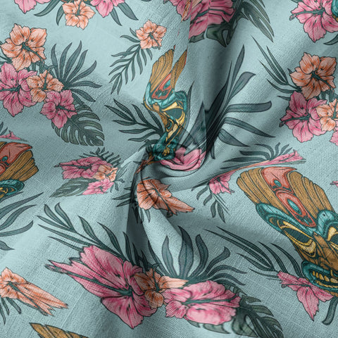 Polynesian Tiki Mask And Hibiscus Flowers Hawaiian Shirt
