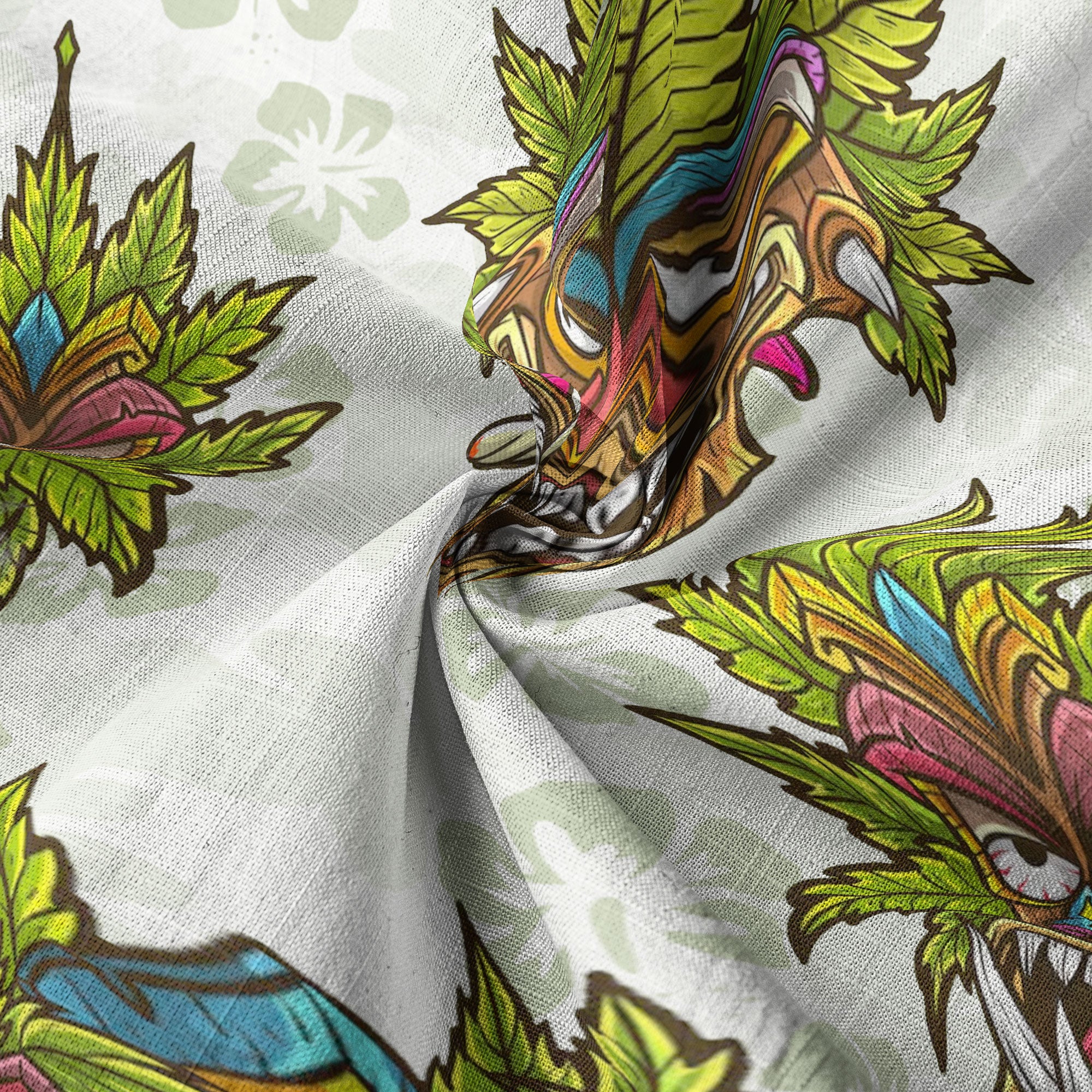 Tiki Mask Cannabis Smoking Hawaii Shirt, Hibiscus Flowers Smoking Tiki Hawaii Shirt