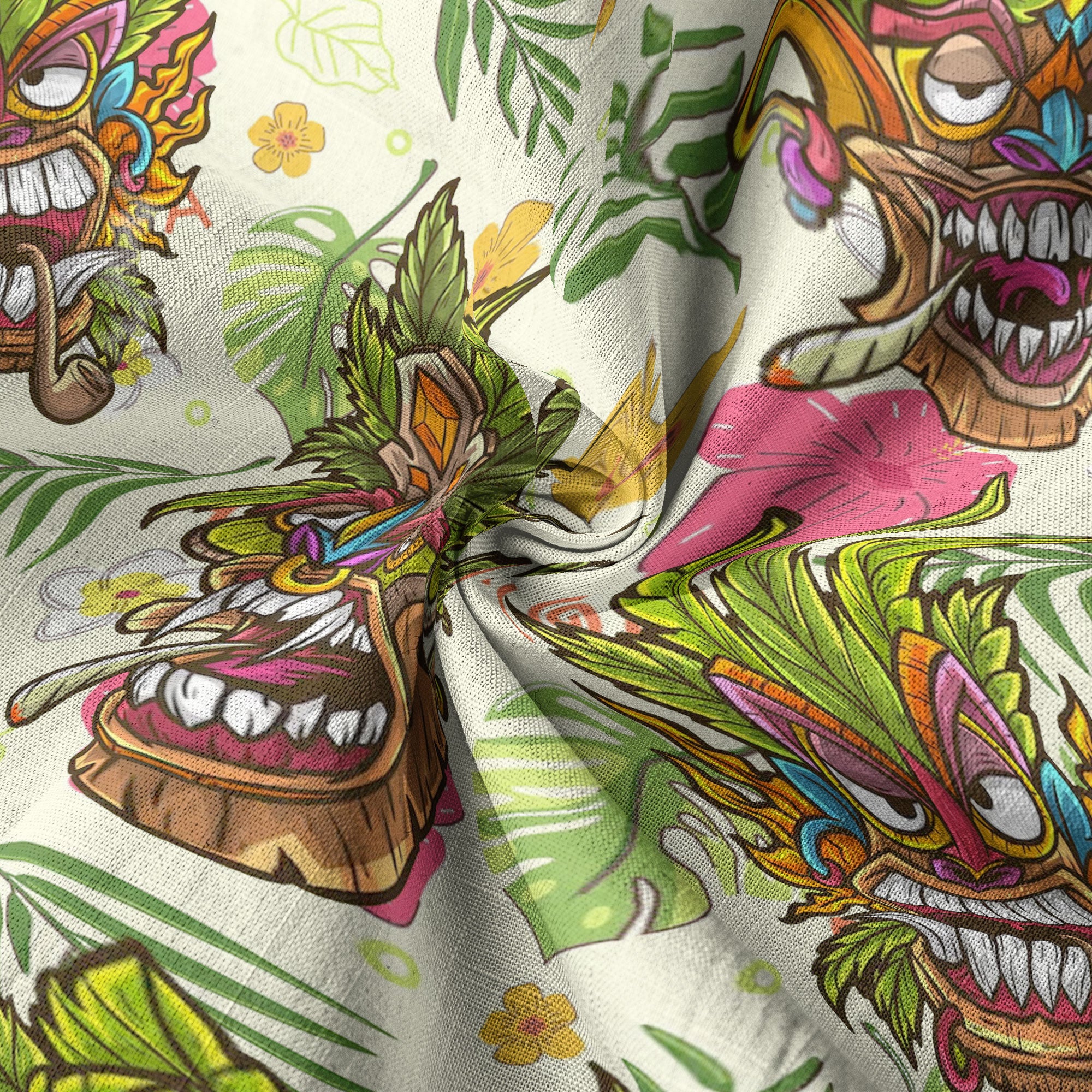 Tiki Mask Cannabis Smoking Hawaii Shirt, Hibiscus Flowers Smoking Tiki Hawaii Shirt