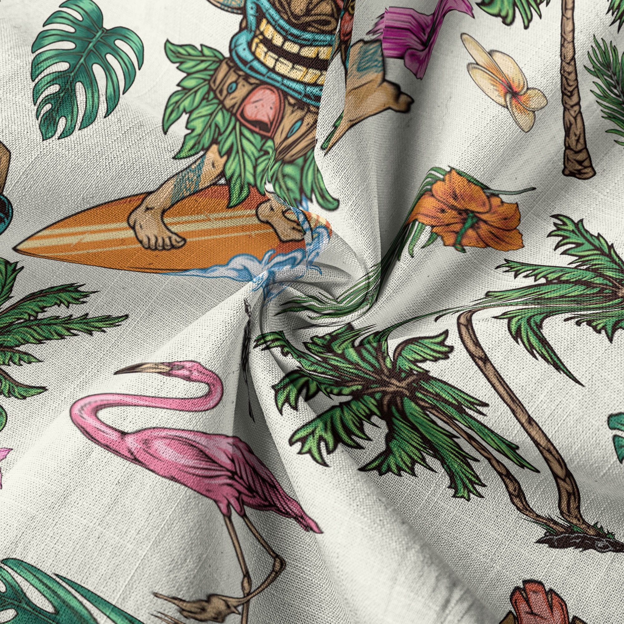 Tiki Mask Hawaii Shirt, Aloha Flowers Surfing Tiki Hawaii Shirt