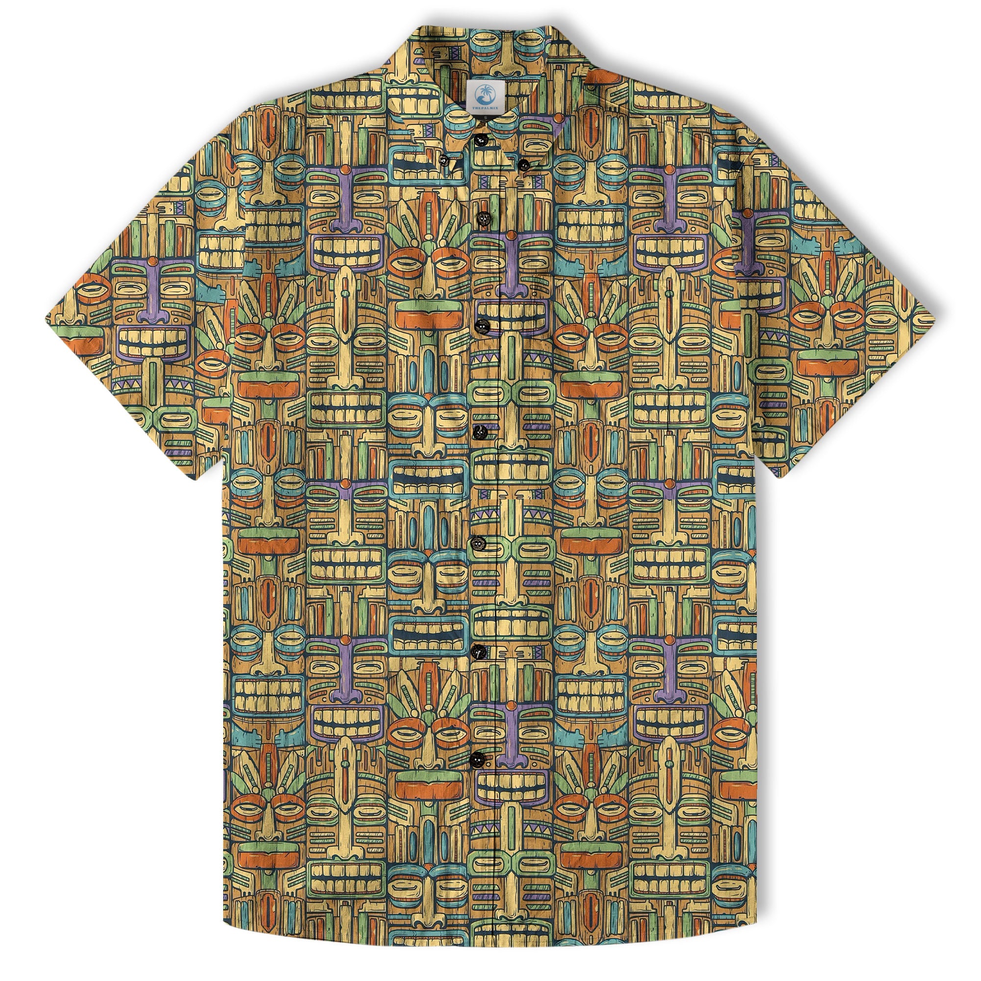Tropical Tiki Mask Hawaiian Shirts, Flamingo Hawaii Button Down Shirt - The Palmix