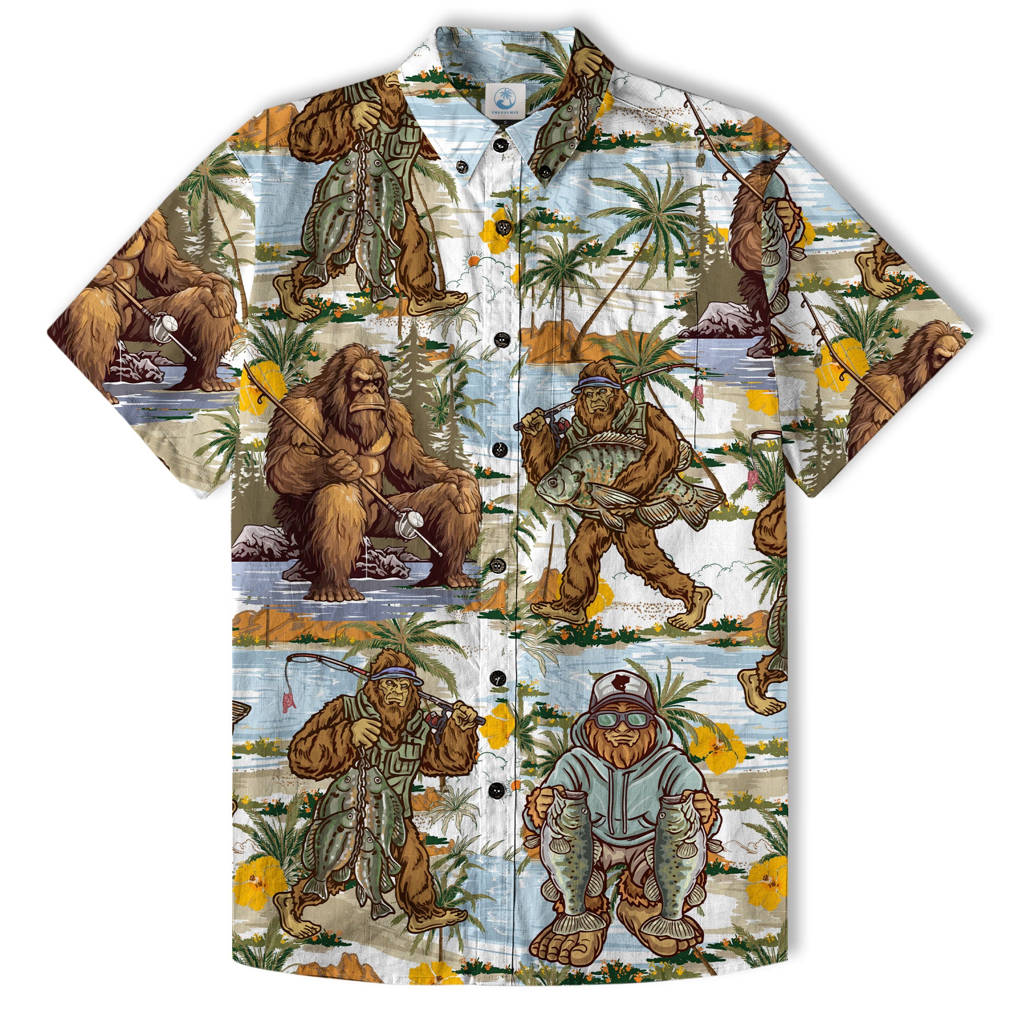 Tropical Bigfoot Alien Hawaiian Shirts for Men Women, Bigfoot Sasquatch Summer Beach Aloha Button Down Shirt - The Palmix