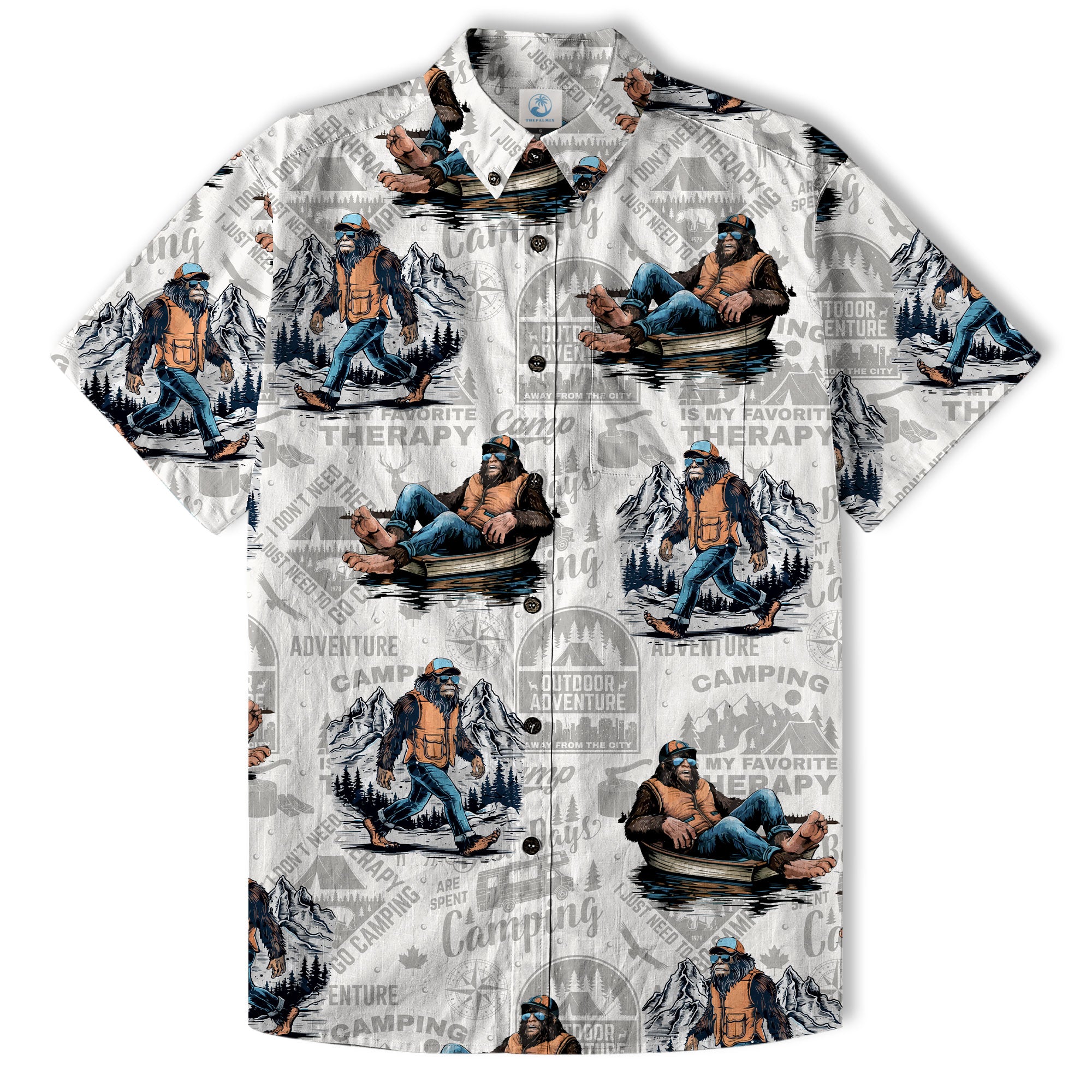Bigfoot Camping Hawaiian Shirts for Men, Camping Button Down Short Sleeve - The Palmix