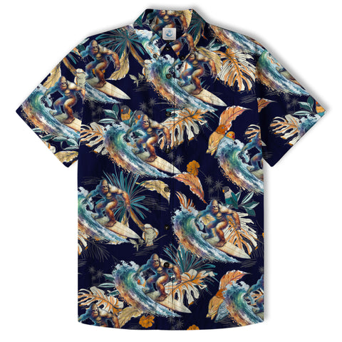 Camo Bigfoot Hawaiian Shirt Men Women, Hibiscus Bigfoot Sasquatch Hawaiian Shirt, Bigfoot Summer Beach Aloha Short Sleeve Button Down - The Palmix