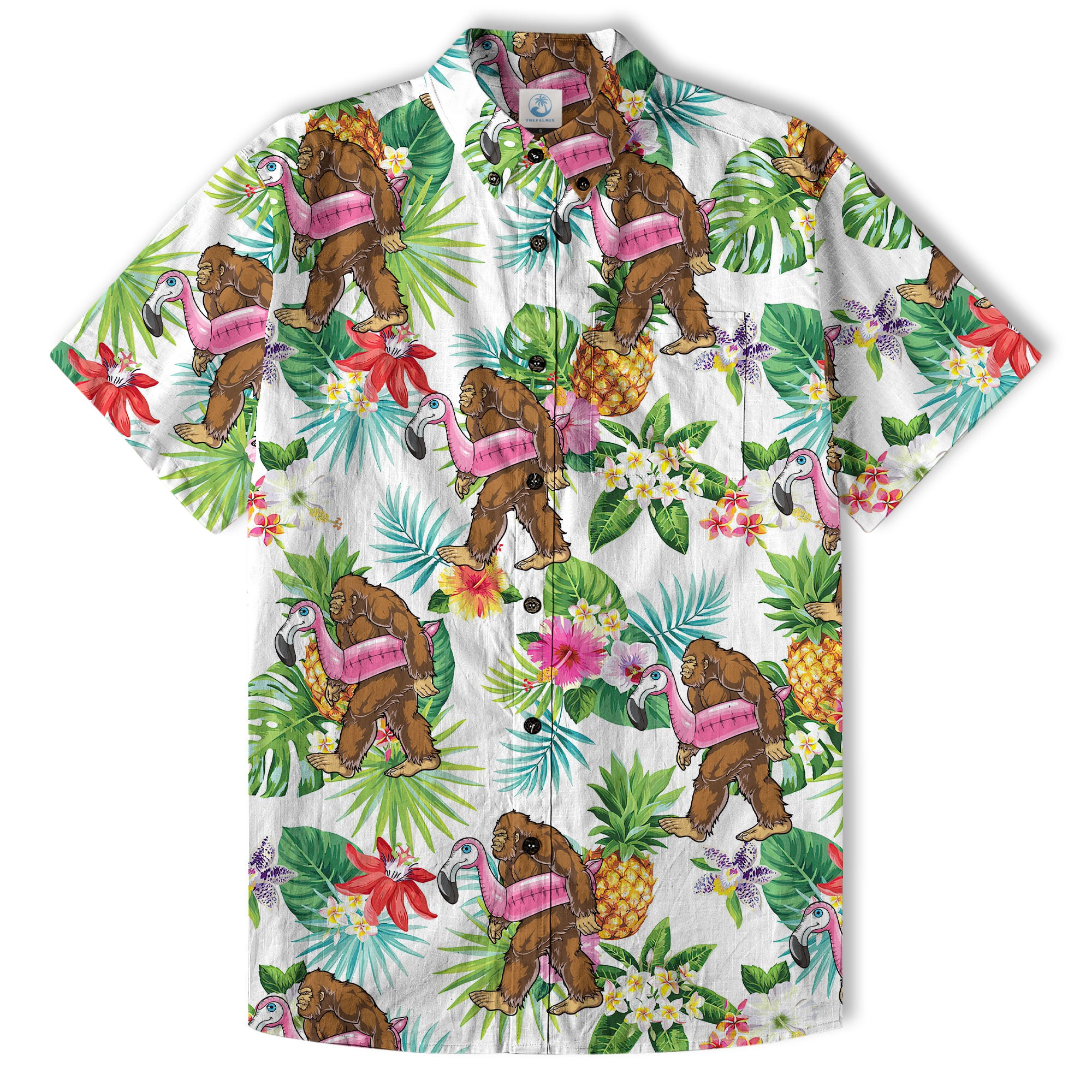 Camo Bigfoot Hawaiian Shirt Men Women, Hibiscus Bigfoot Sasquatch Hawaiian Shirt, Bigfoot Summer Beach Aloha Short Sleeve Button Down - The Palmix
