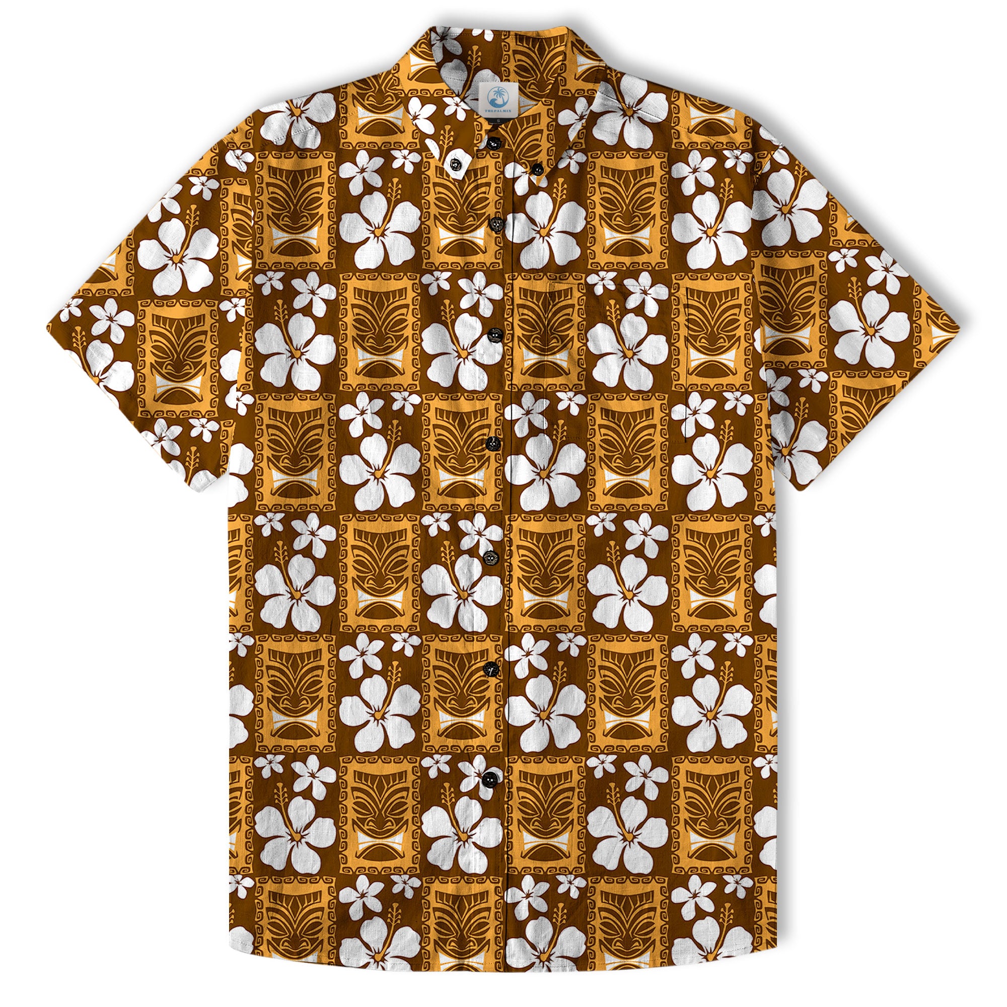Tiki Mask Pattern Hawaiian Shirt, Tiki Floral Pattern Hawaii Shirt - The Palmix
