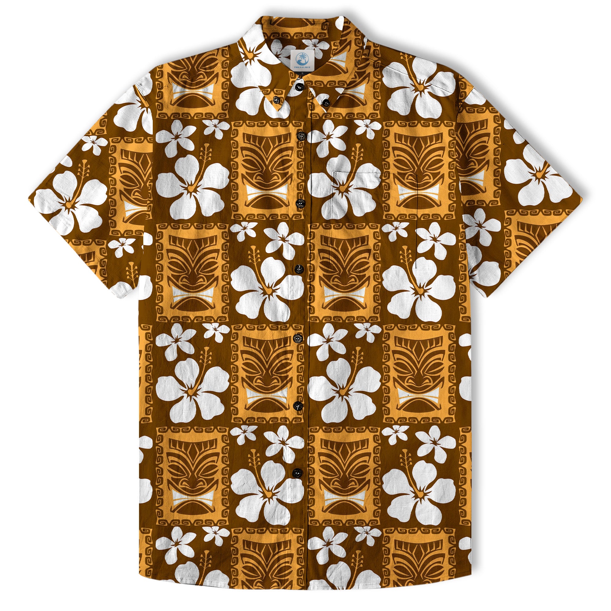 Tiki Mask Hawaiian Shirt for Men, Polynesian Hawaiian Button Down Aloha Shirt