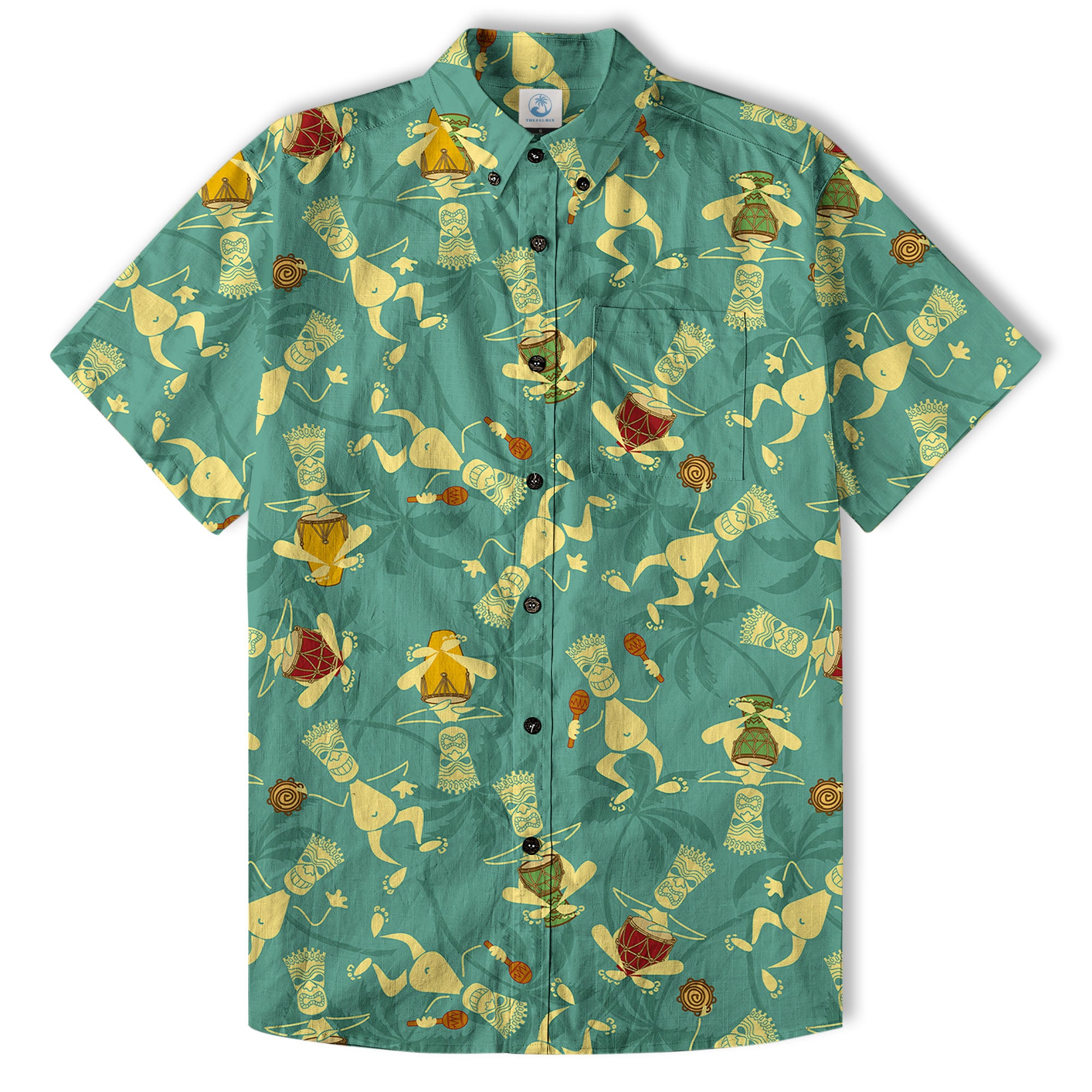 Tiki Mask Pattern Hawaiian Shirt, Tiki Floral Pattern Hawaii Shirt - The Palmix