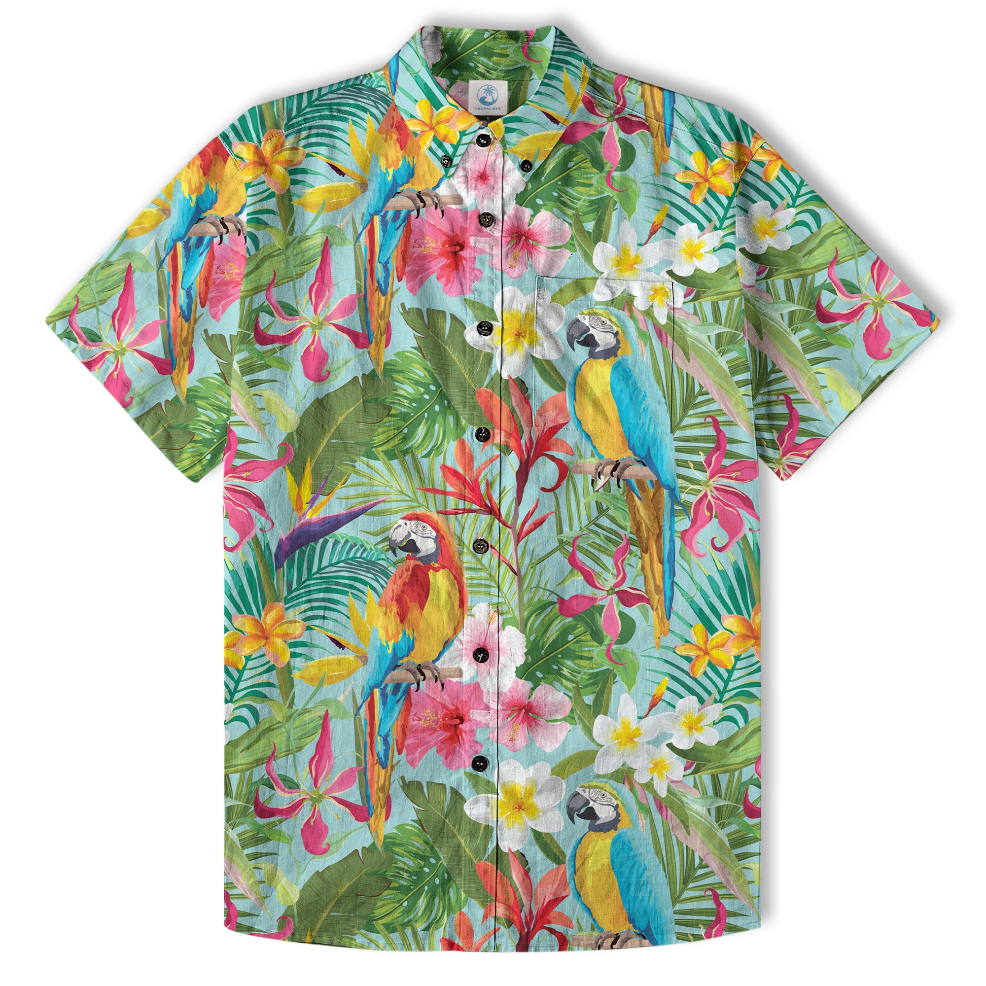 Tropical Parrot Summer Hawaiian Button Down Shirt, Parrot Flowers Pattern Hawaii Shirt - The Palmix