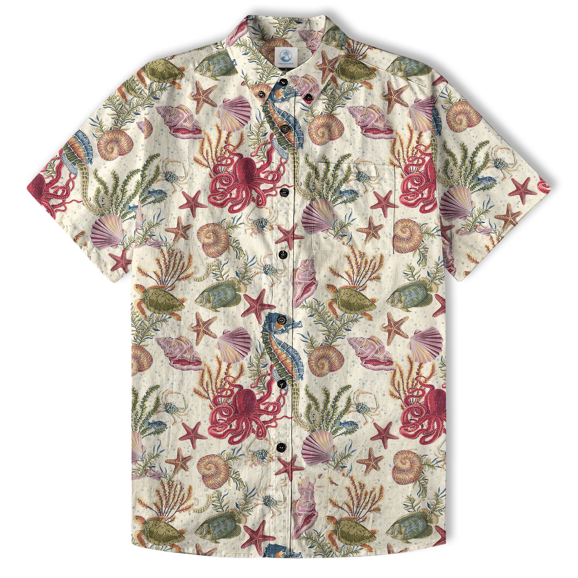 Vintage Ocean Print Hawaiian Shirts for Men Women, Sea Animal Aloha Summer Beach Shirt - The Palmix