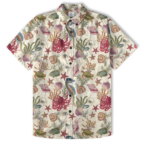 Vintage Ocean Print Hawaiian Shirts for Men Women, Sea Animal Aloha Summer Beach Shirt - The Palmix