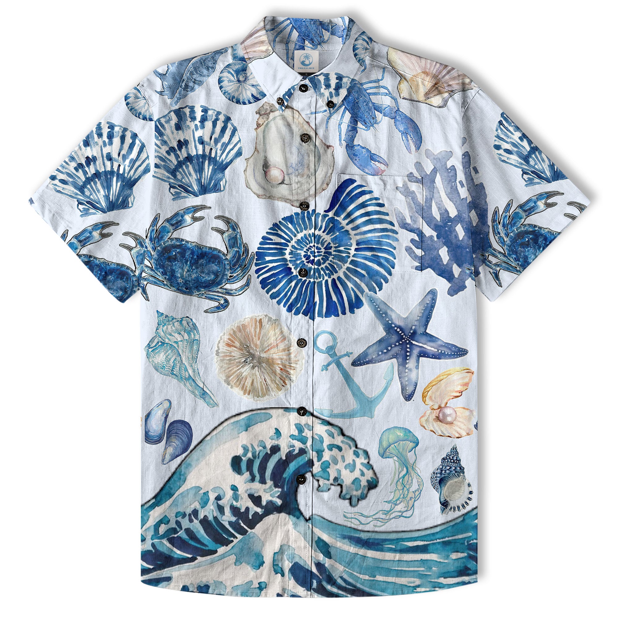 Vintage Ocean Print Hawaiian Shirts for Men Women, Sea Animal Aloha Summer Beach Shirt - The Palmix