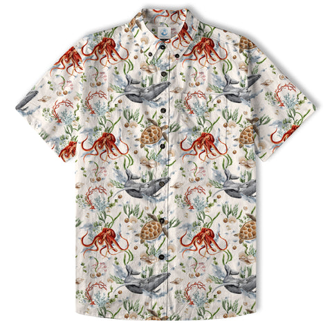 Sea Ocean Animals Women's Hawaiian Shirt, Ocean Fish Print - The Palmix