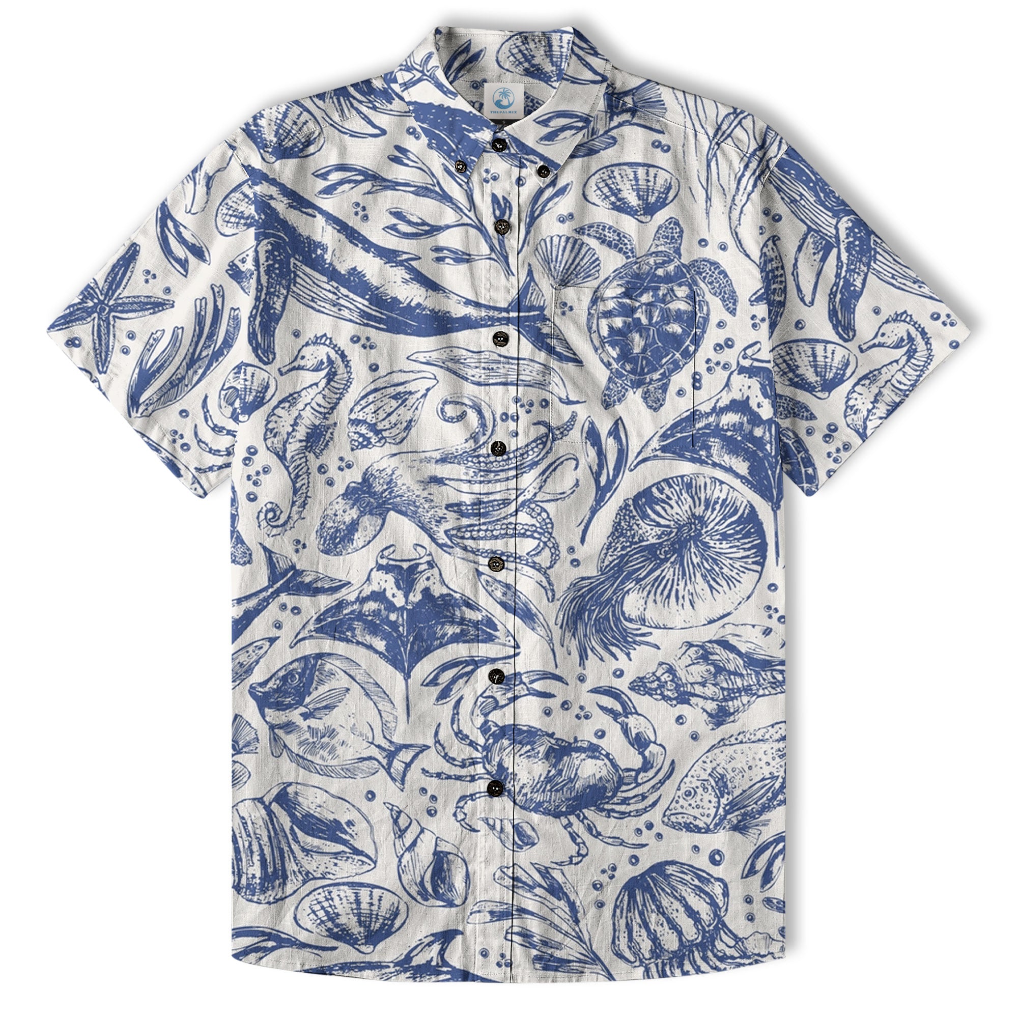 Ocean Animals Women's Hawaiian Shirt, Ocean Aloha Hawaiian Print - The Palmix