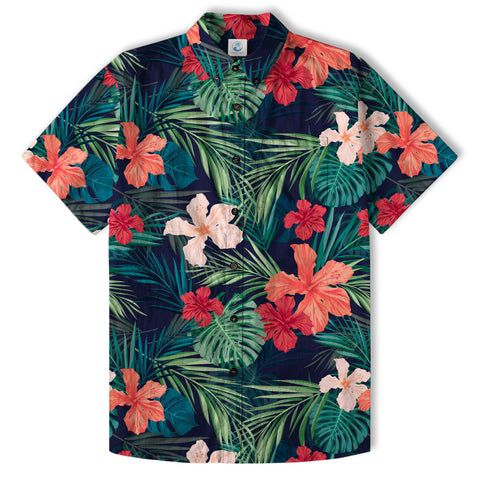 Floral Pattern Hawaii Shirt, Hibiscus Flower Shirt - The Palmix