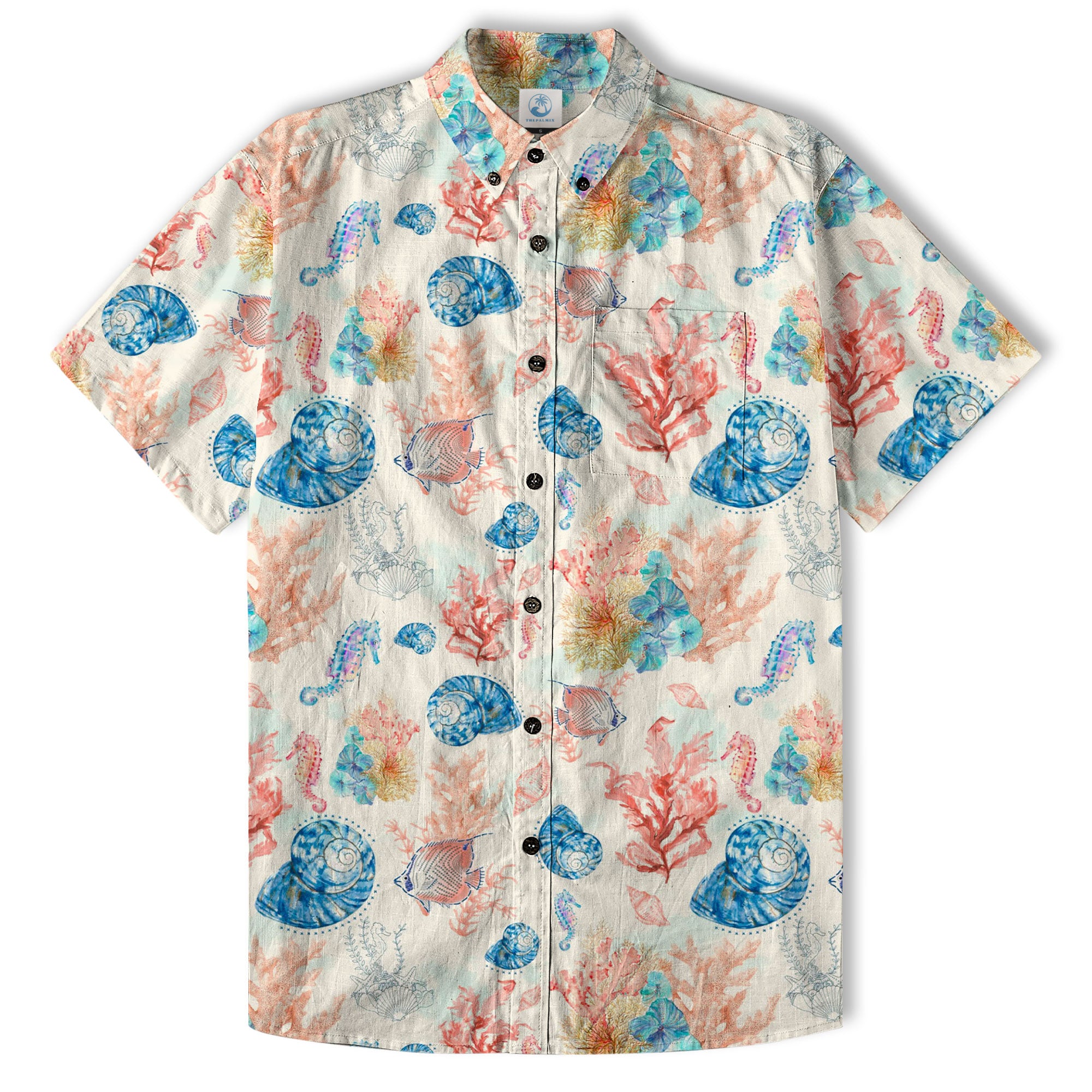 Ocean Animals Hawaiian Button Up Shirt, Sea Hawaii Shirt - The Palmix