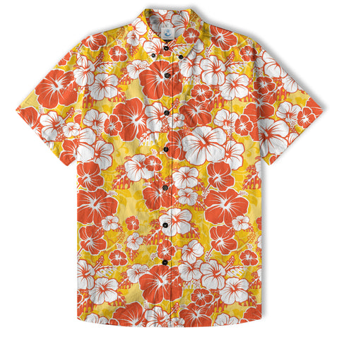 Hibiscus Floral Pattern Hawaiian Button Up Shirt, Sea Hawaii Shirt - The Palmix