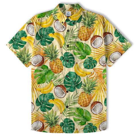 Tropical Fruits Aloha Hawaiian Button Up Shirt, Summer Beach Aloha Hawaii Shirt - The Palmix