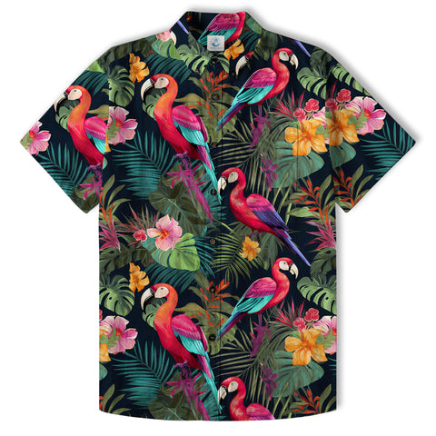 Flamingo Classic Aloha Hibiscus Hawaiian Shirt, Luau Party Outfit, Vacation Beachwear - The Palmix