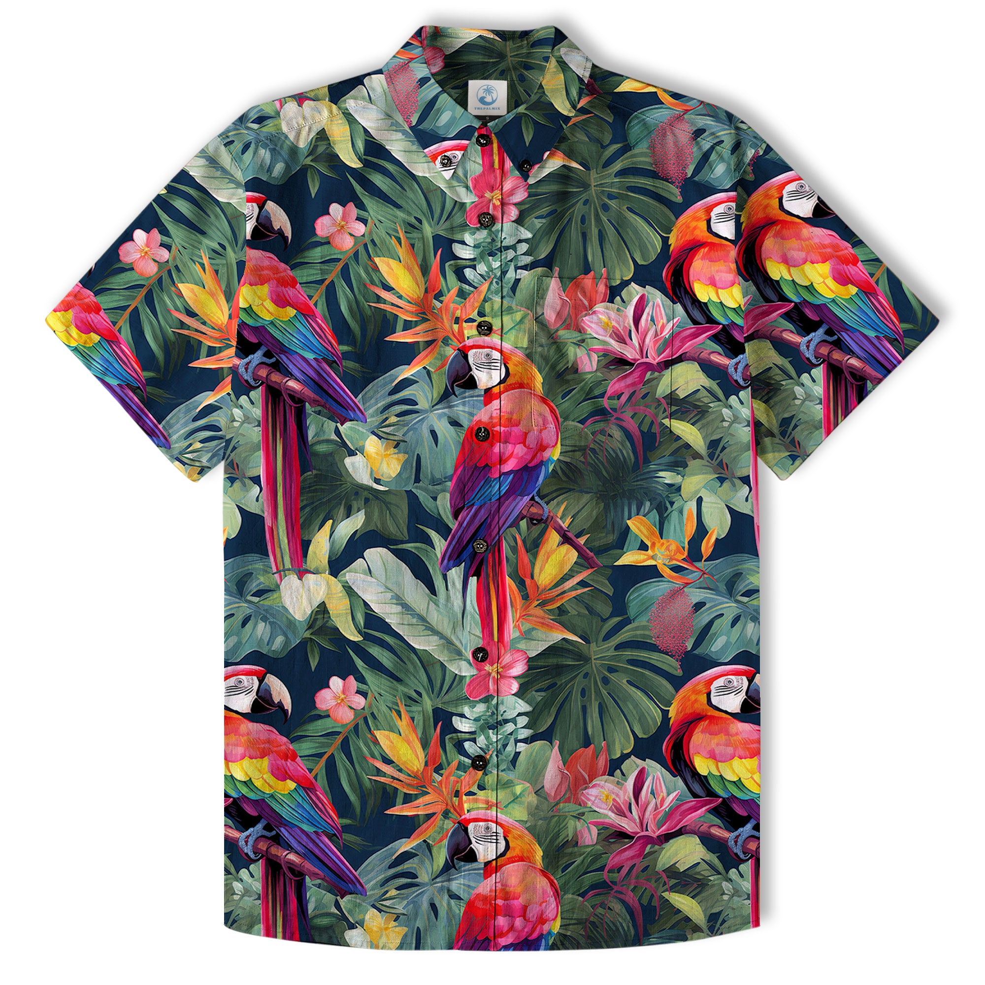 Colorful Flamingo Palm Leaf Hawaiian Shirt, Vintage Aloha Shirt, Island Vacation Wear - The Palmix