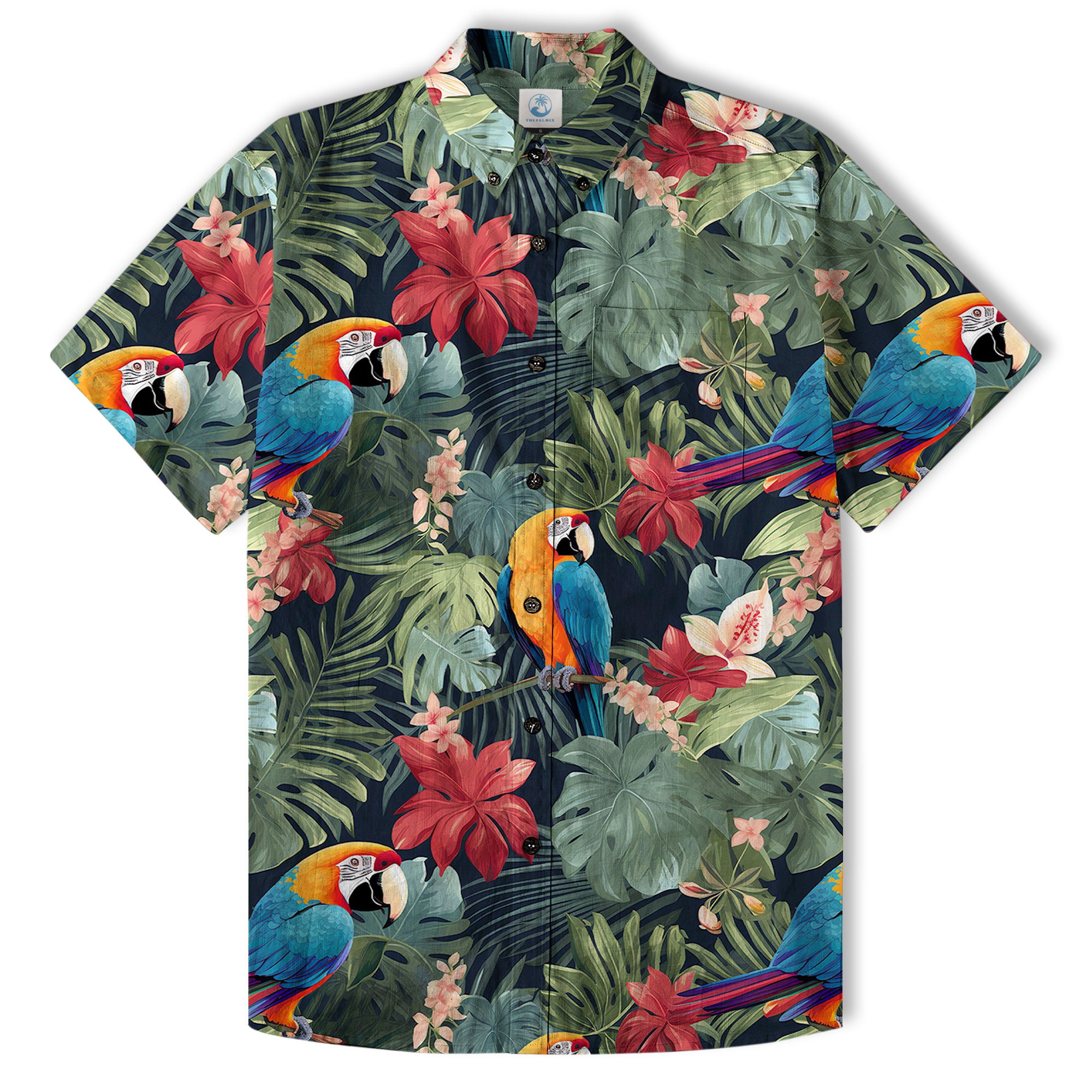 Colorful Flamingo Palm Leaf Hawaiian Shirt, Vintage Aloha Shirt, Island Vacation Wear - The Palmix
