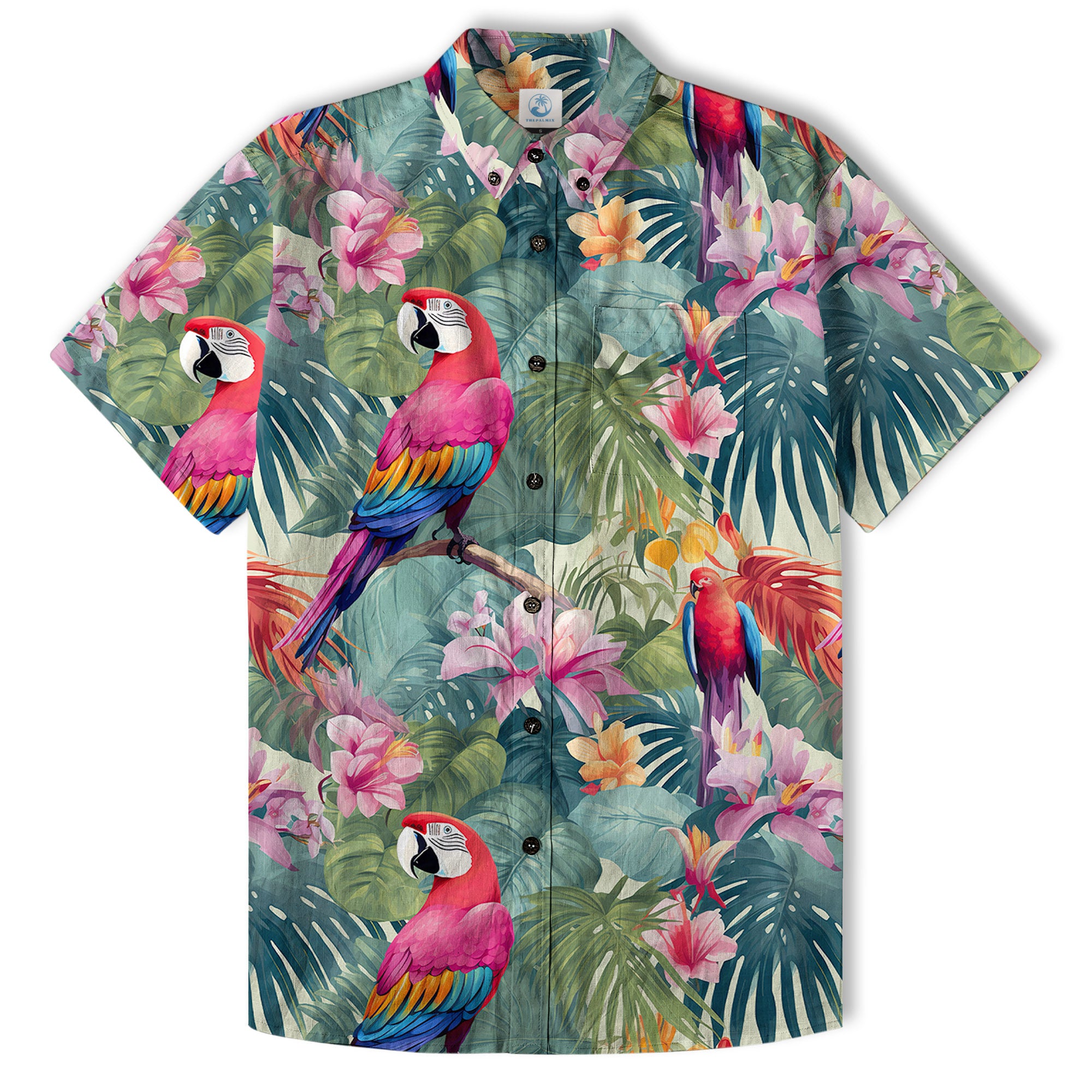 Retro Parrot Tropical Getaway Hibiscus Shirt, Hawaiian Vacation Outfit Aloha Hawaii Shirt - The Palmix