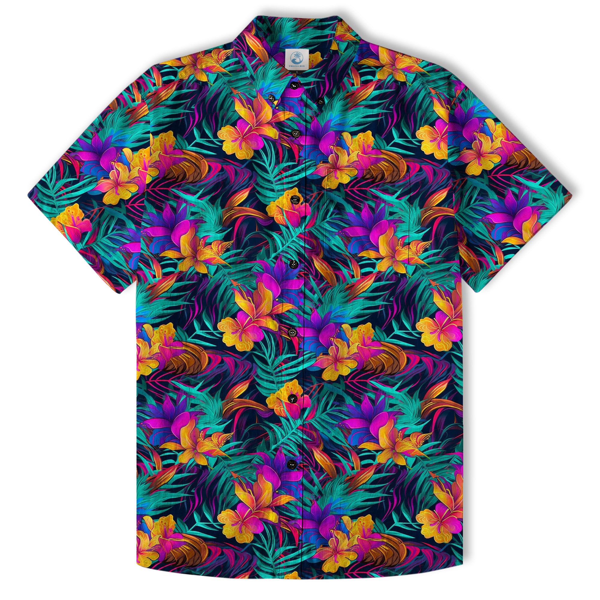 Vibrant Electric Tropical Hawaiian Shirt – Aloha Beach Pattern - The Palmix