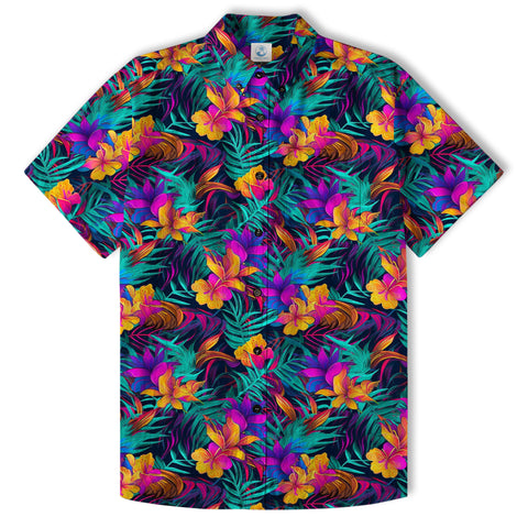 Vibrant Electric Tropical Hawaiian Shirt – Aloha Beach Pattern - The Palmix
