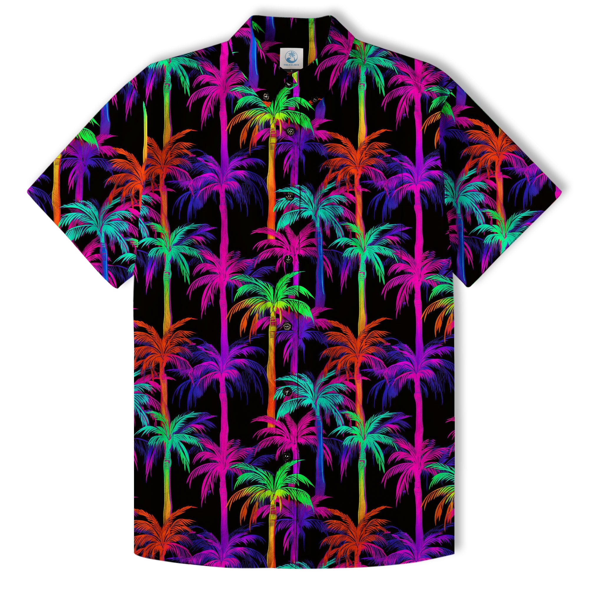 Tropical Sunset Surf & Palm Hawaiian Shirt – Vibrant Island Look – Electric Beach Pattern Aloha Hawaii Shirt - The Palmix