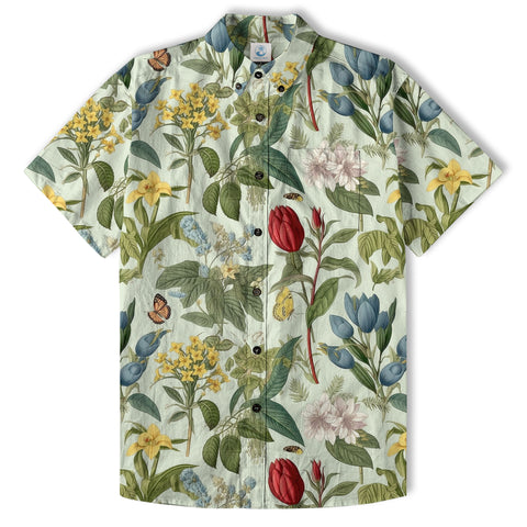 Vintage Botanicals Seamless Patterns Aloha Hawaii Shirt, Botanicals Hawaiian Button Down Shirt - The Palmix