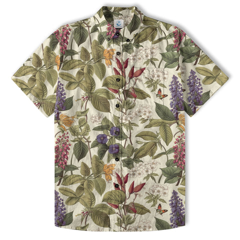 Vintage Floral Seamless Patterns Aloha Hawaii Shirt, Botanicals Hawaiian Button Up Shirt for Men - The Palmix