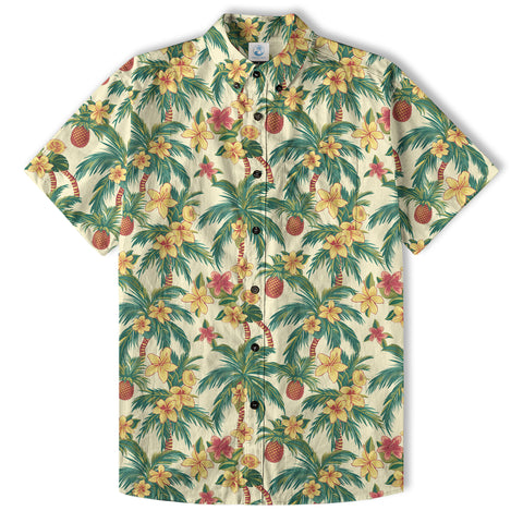 Tropical Garden Blossom Hawaii Shirt, Exotic Hawaiian Button Down Shirt - The Palmix