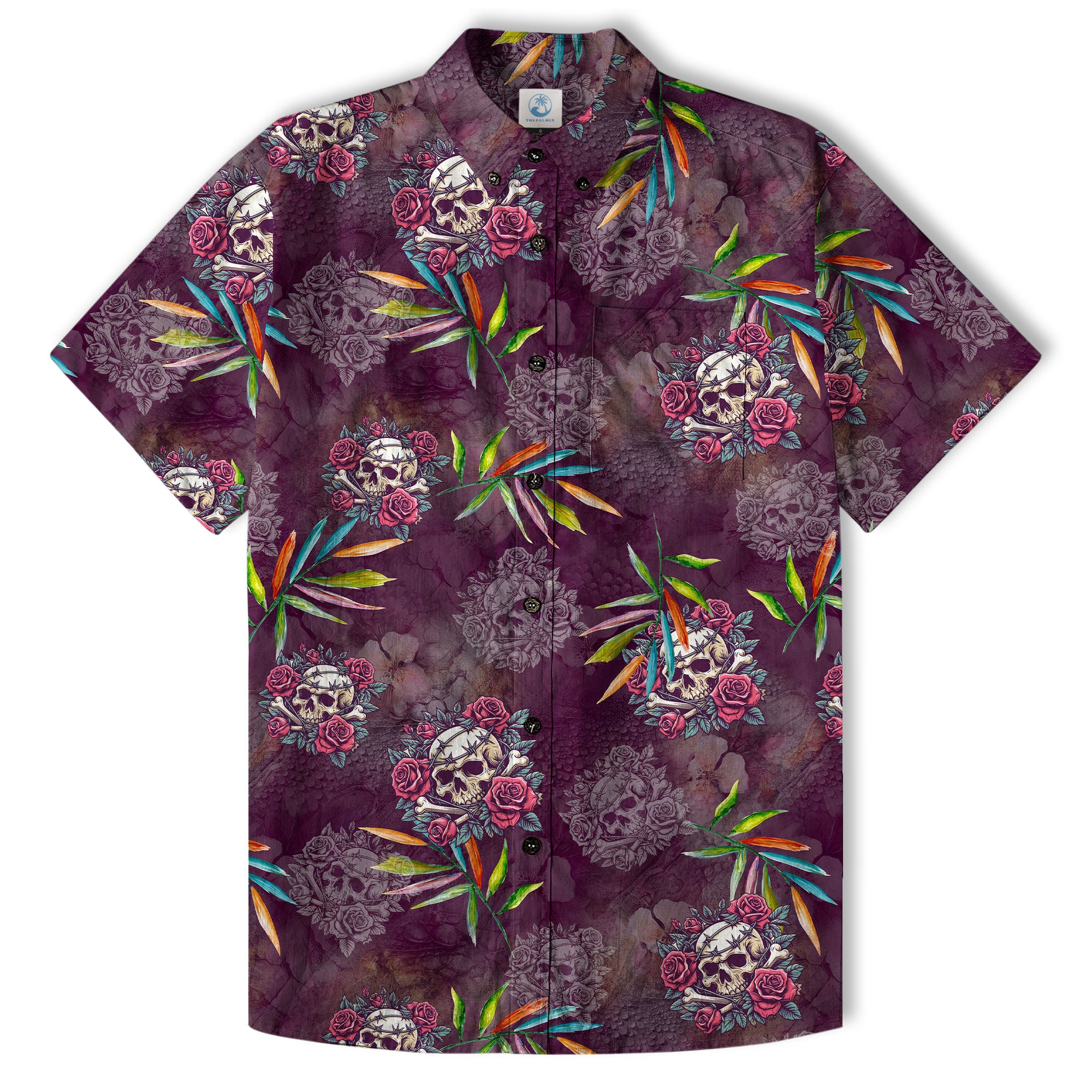 Allover Skull Hawaiian Shirt Floral Skull Rose Pinapple Hawaiian - The Palmix